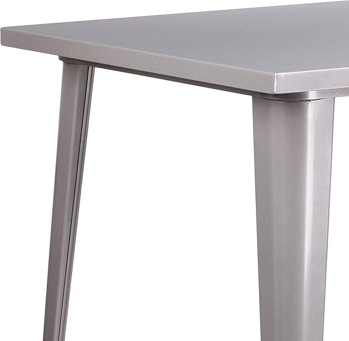 EMMA + OLIVER Commercial Grade 31.5" Square Silver Metal Indoor-Outdoor Bar Height Table
