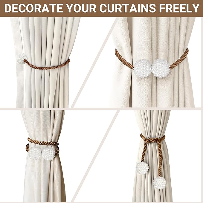 Hion Magnetic Curtain Tiebacks Dark Brown 6 Pack, Curtain Tiebacks Buckles Holdbacks Holders Hooks Clip for Home Bedroom Office Decorative Thick or Thin Curtain
