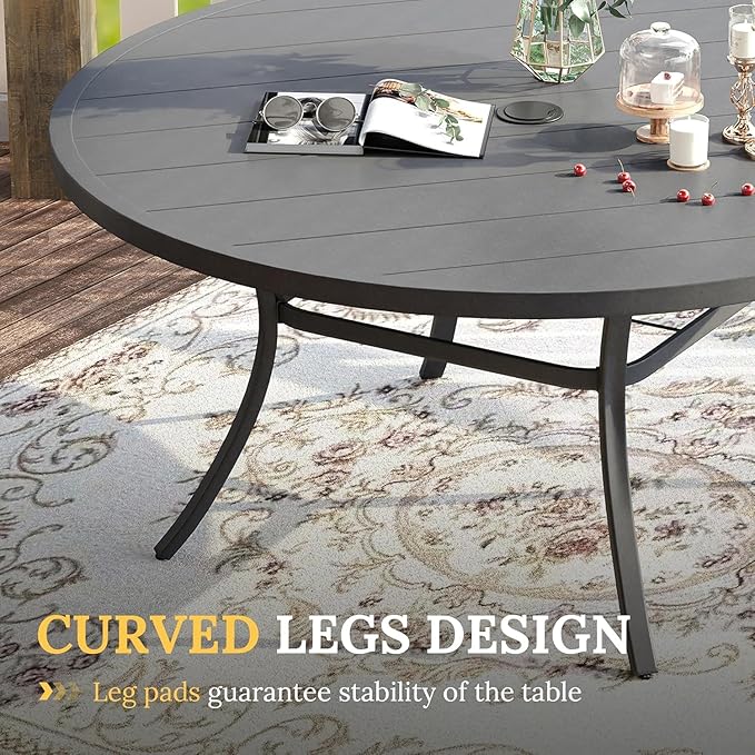 VICLLAX Large Patio Dining Furniture Set, Outdoor Dining Set for 10-60" Round Outdoor Table and Patio Stackable Chairs, Grey Tabletop and Dark Grey Fabric
