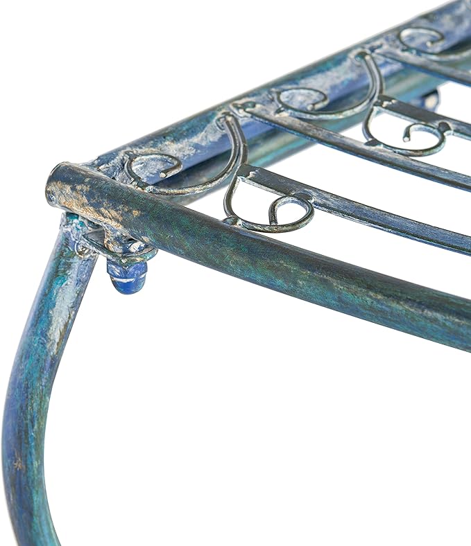 SAFAVIEH Outdoor Furniture Collection – Abia Antique Blue Distressed Wrought Iron 50-Inch Curved Tree Bench, Garden & Patio Seating (PAT5018C)