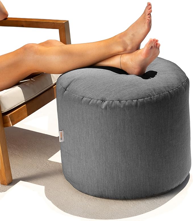 Jaxx Spring Indoor/Outdoor Bean Bag Pouf Ottoman, Charcoal Sunbrella