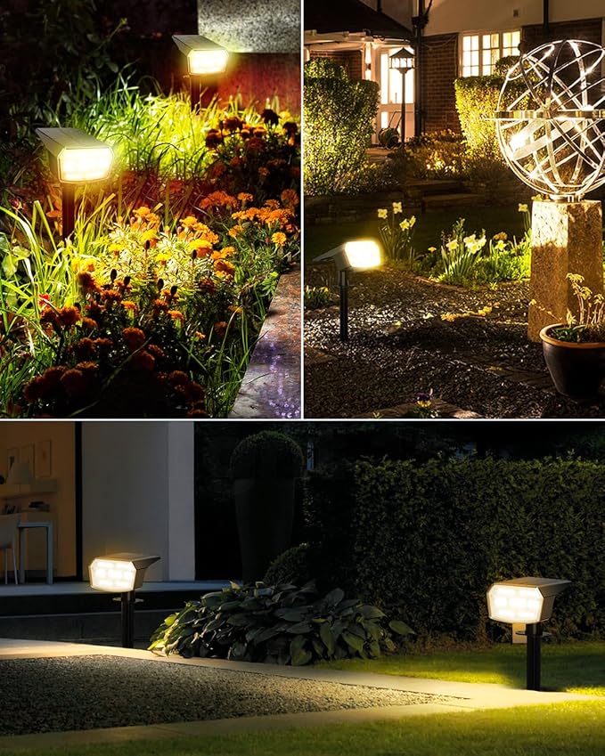 HIBOITEC Solar Spot Lights Outdoor Waterproof 59LED Landscape Lights Solar Powered Uplights Adjustable Brightness Dusk to Dawn for Outside Garden Yard Trees 8 Packs Warm White