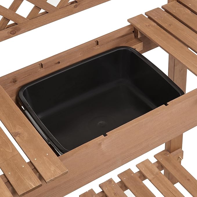 Yaheetech Potting Bench Table Outdoor Garden Horticulture Wooden Workstation Benches w/Sliding Tabletop/Removable Sink/Storage Shelf,Brown