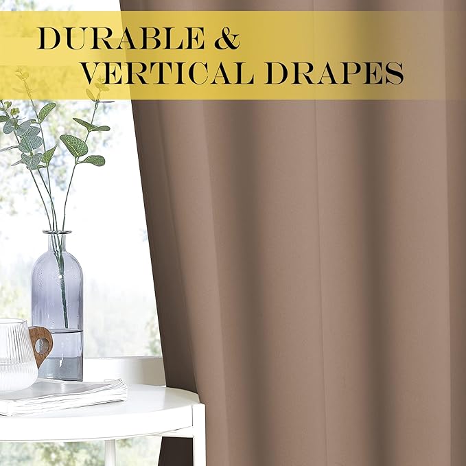 NICETOWN Patio Blackout Curtain Panels - Extra Wide Sliding Door Thermal Insulated Drape, Privacy Room Divider Curtain for Bedroom Office (Cappuccino, 66 x 118 Inch Long)
