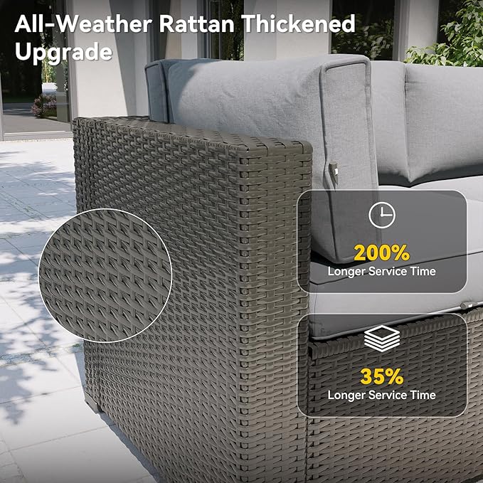 Aoxun Patio Furniture Set, 11 Piece Outdoor Sectional Sofas with Waterproof Cover, 10 Seats Wicker Rattan Outdoor Furniture Patio Conversation Set for Backyard, Garden Light Grey
