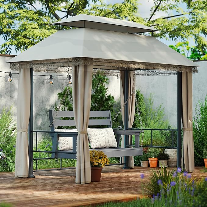 IVY&LANE Outdoor Porch Swing | HDPE Plastic | 2-Person | Hanging Bench Swings | Weatherproof | 4 Stainless Steel Chains | Grey | for Outside Patio Garden Backyard Tree