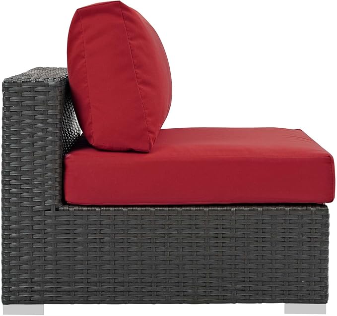 Modway EEI-1854-CHC-RED Sojourn Wicker Rattan Outdoor Patio Sunbrella Fabric, Armless Chair, Canvas Red
