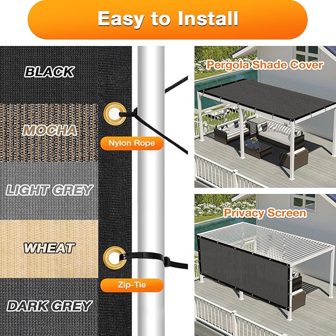 Artpuch Outdoor Pergola Shade Cover 7x14 FT Sun Shade Cloth with Grommets Dark Grey 90% UV Protection Canopy Patio Privacy Screen (Customized Available)