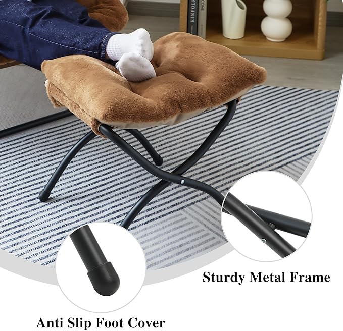 15"(H) Folding Ottoman, Set of 2, Foldable Footrest Stool, Small Foot Stool for Couch, Collapsible Foot Rest Ottoman for Sofa, Accent Padded Ottomans for Living Room, Bedroom, Brown