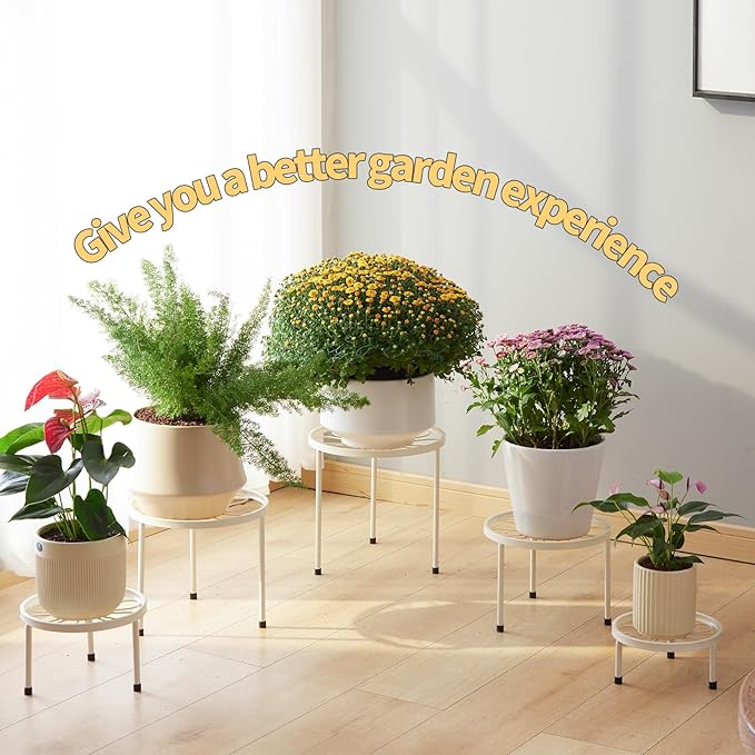Plant Stand,5 Pack Heavy Duty Flower Pot Stands,Metal Decoration Racks,Round Plant Shelf for Planter Outdoor and indoor (White)