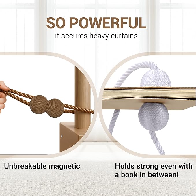Hion Magnetic Curtain Tiebacks Dark Brown 4 Pack, Curtain Tiebacks Buckles Holdbacks Holders Hooks Clip for Home Bedroom Office Decorative Thick or Thin Curtain