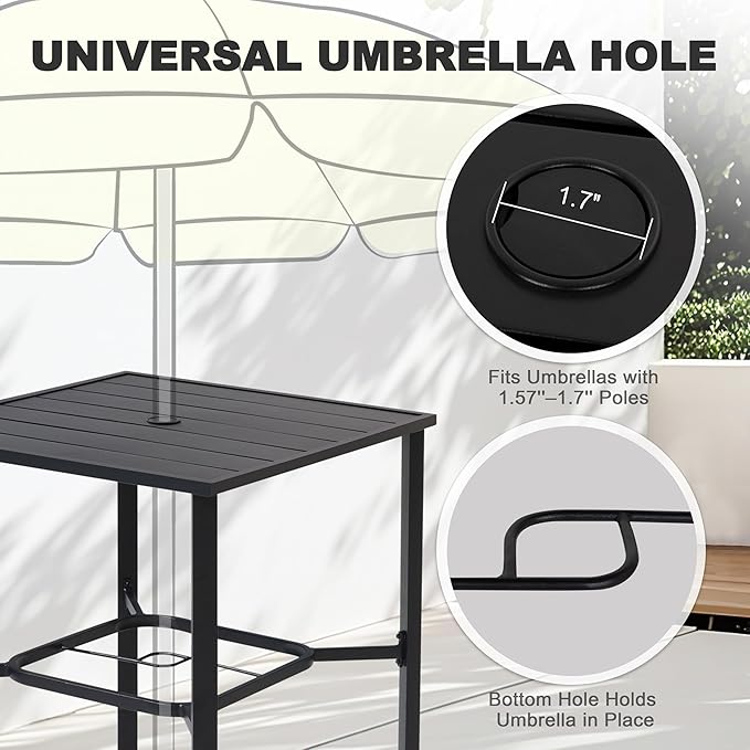 NUU GARDEN 3-Piece Patio Bar Set, All Weather Rattan Swivel Stools 360 Degree Swivel, Outdoor High Top Table and Chairs for Backyard, Balcony, Garden and Poolside, Black and Beige
