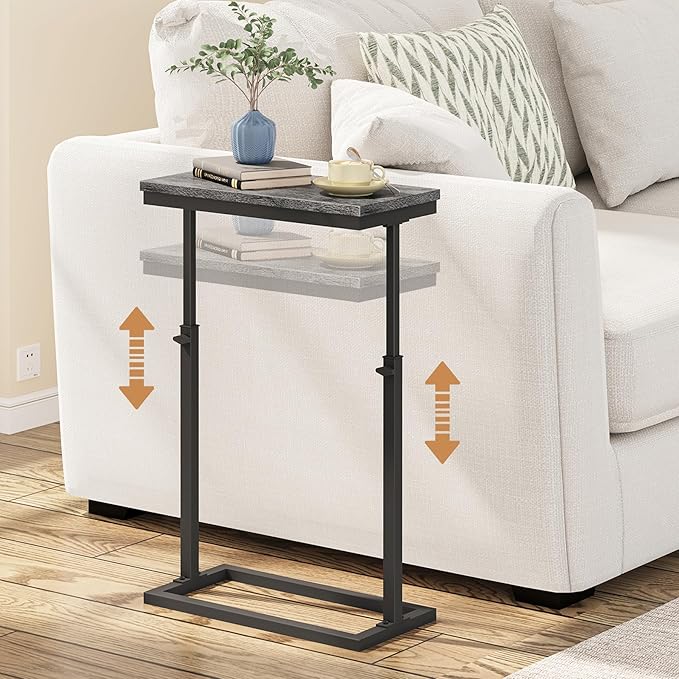 TUTOTAK End Table, Side Table, Tall Couch Table, Sofa Table, Living Room, Bedroom, Grey TB01BY083