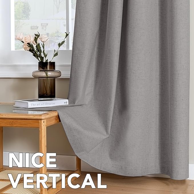 H.VERSAILTEX Linen Curtains 100% Blackout Curtains for Bedroom 108 inch Long Full Light Blocking Nature Linen Blended Window Curtains for Living Room Nickel Grommet (2 Panels, Heathered Dove)