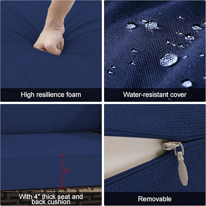 Patio Couch with High Back, 75" 3 Seats Outdoor Sofa, All Weather PE Wicker Couch with Waterproof Cushion for Porch, Backyard, Balcony, Deck