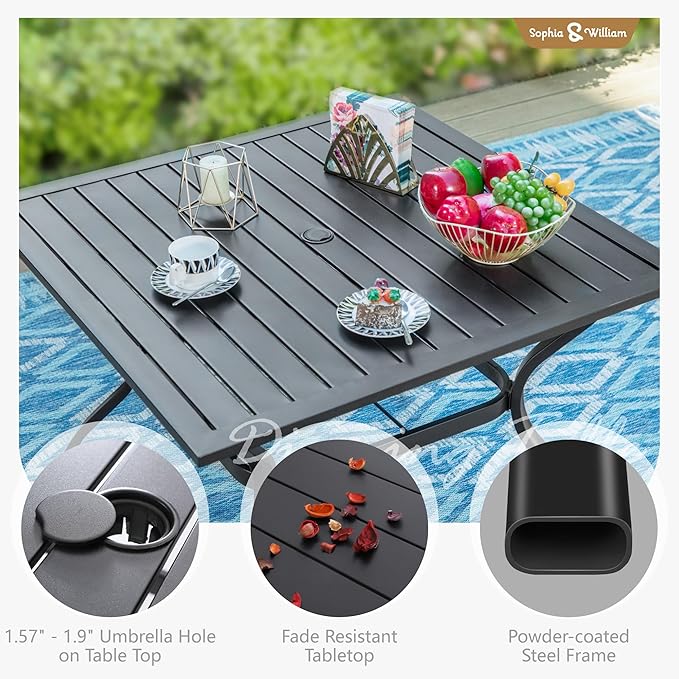 Sophia and William Outdoor Patio Dining Set for 4, Outdoor Table and Chairs, Removable Seat Cushions, Black 37" Patio Dining Table,Red