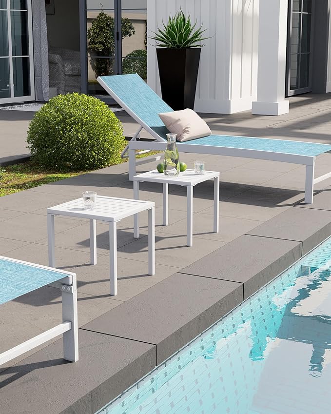 Crestlive Products Aluminum Outdoor Side Table Set of 2, Pool Lounge Chair Side Table, Weather Resistant Small Square Coffee End Table for Patio, Yard, Garden, Porch, Deck, Outdoor