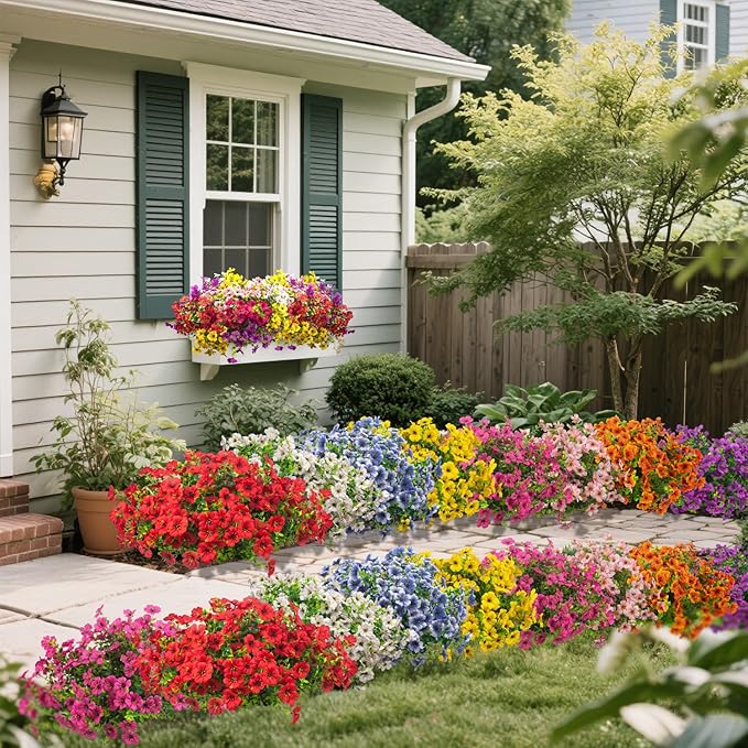 20 Bundles Artificial Flowers for Outdoors, UV Resistant Fake Plants Flowers Greenery Shrubs Plants for Decoration Outside Plants Hanging Planter Home Garden Decor (Purple)