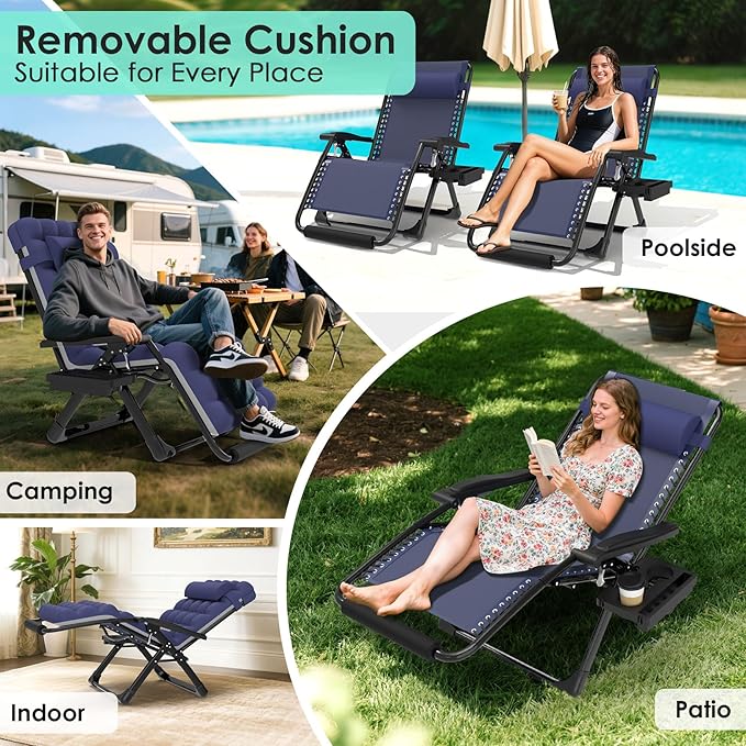 Suteck Oversized Zero Gravity Chair,33In XXL Lounge Chair w/Removable Cushion&Headrest, Reclining Camping Chair w/Upgraded Lock and Footrest, Reclining Patio Chairs Recliner for Indoor Outdoor,500LB