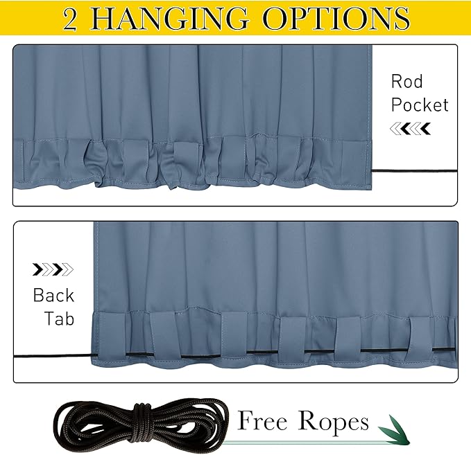 NICETOWN 2 Panels Fixed Stone Blue Outdoor Curtains for Patio Waterproof, Top & Bottom Grommet & Back Tab Windproof Drapes Thermal Insulated Blackout Outdoor Blinds for Porch/Gazebo, W52 x L84
