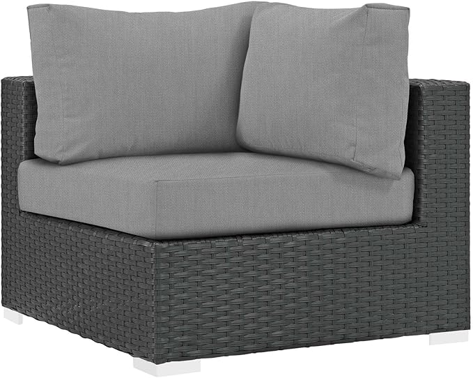 Modway Sojourn Wicker Rattan Outdoor Patio Sunbrella Fabric Corner in Canvas Gray