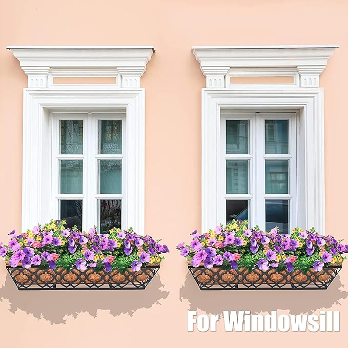 4pcs 24 Inch Window Deck with Coco Liner, 24" Window Boxes Horse Trough with Coconut Coir Liner, Metal Hanging Flower Planter Window Basket Deck Railing Planter Boxes for Outdoor Indoor Lawn