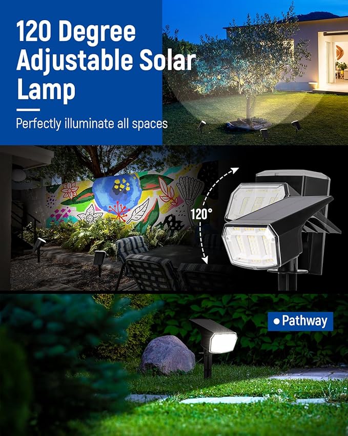 Solar Spot Lights Outdoor 63 LED 3 Lighting,Waterproof IP65 Modes Spotlights for Outside House Yard Garden Landscape Lights 1 Pack (Natural Light)