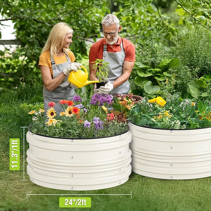 WORKPRO 3Pcs 2x2x1ft Galvanized Raised Garden Bed Set, Rust & Corrosion Protection, Easy Assembly, Safe Edge, Ideal for Vegetables & Flowers, White
