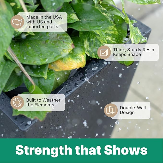 Step2 Tremont Tall Square Tapered Planter, 28", Indoor/Outdoor Plants, Efficient Drainage, Durable Resin, Concrete