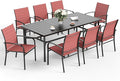 Patio Dining Set 9 PCS, 8 Stable Outdoor Dining Chairs with Rectangular Dining Table, Patio Table and Chairs Set for Lawn,Garden,Deck and Backyard