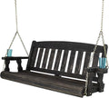 Amish Casual Heavy Duty 800 Lb Mission Treated Porch Swing with Hanging Chains and Cupholders (4 Foot, Semi-Solid Black Stain)