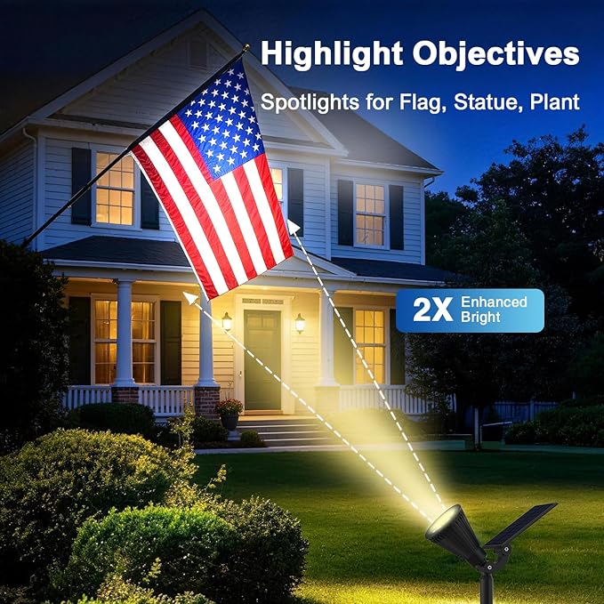 Solar Lights Outdoor Waterproof IP65,3000K Super Bright LED,2 Lighting Modes, Solar Powered Yard Garden Solar Spot Lights for Flag Landscape Auto On/Off-1 Pack