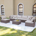 7 Piece Outdoor Patio Furniture Sets, Brown Patio Sectional Furniture All-Weather PE Rattan Sectional Sofa, Outdoor Wicker Conversatin Set w Glass Coffee Table for Backyard, Garden, Porch