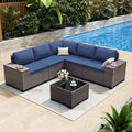 ALAULM 6 Pieces Patio Furniture Set, Oversized Seat/Armrest and High Back Wicker Sectional Furniture Set with Thick Cushion for Backyard, Garden, Navy Blue