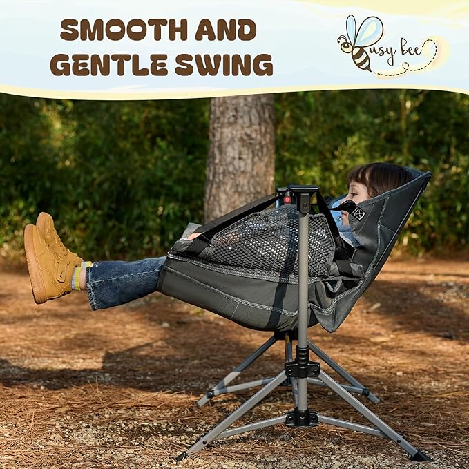 BusyBee Hammock Camping Chairs for Kids, Folding Kids Chair with Stand, Child Camping Gear, Hammock Swing Chair with Cup Holder & Carrying Bag for Outdoor, Lawn, Hiking, Indoor, Supports 125 LBS, Blue