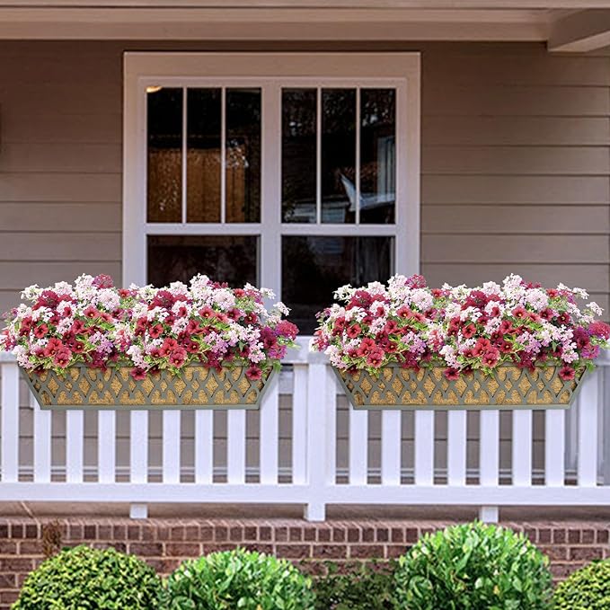 4 Pack 24 Inch Window Boxes Planters Railing Planter Box with Adjustable Brackets for Porch Fence Patio Balcony Hanging Flower Baskets with Coco Liners for Outdoor Garden Decor - Dark Grey