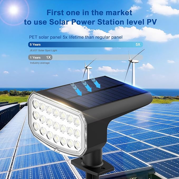 Solar Lights Outdoor Waterproof IP65, Super Bright LED with Lens, 3000K 2 Lighting Modes, Solar Powered Yard Garden Solar Spot Lights for Outside Landscape Auto On/Off -6 Pack