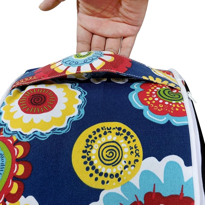 Magpie Fabrics Indoor/Outdoor Inflatable Stool Ottoman Pouf, Water Repellent Round Footrest Footstool with Foot Pump D20 xH9, Portable for Patio Garden Camping or Home, Floral Navy