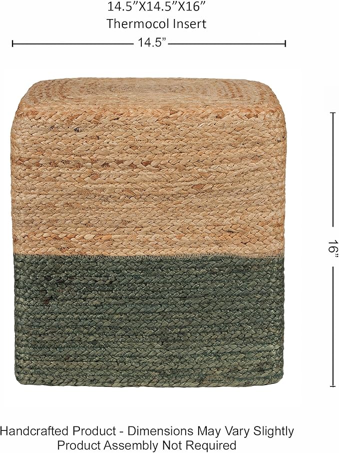 REDEARTH · Cube Pouf Foot Stool Ottoman - Jute Braided Pouffe Poof Accent Sitting Footrest for The Living Room, Bedroom, Nursery, Patio, Lounge - Set of 2 (14.5”x14.5”x16”; Natural Olive)