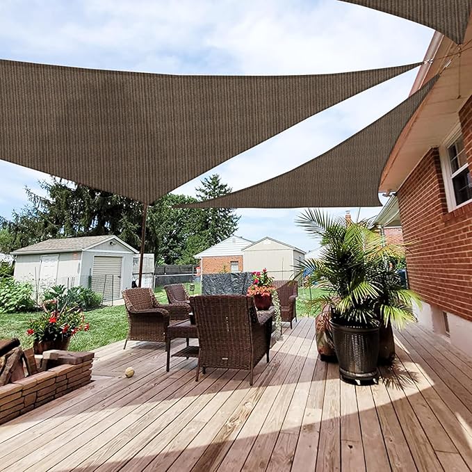 Patio Paradise 24' x 24' x 23'10“ Sun Shade Sail Triangle Canopy, Permeable Shade Cloth Fabric Sunlight Block Patio Cover HDPE Deck Awning for Outdoor Backyard Pergolas Roof Shading, Brown