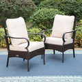 PHI VILLA Patio Dining Chairs Set of 2, Heavy Duty Outdoor Metal Wicker Dining Chair with Padded Cushions, Indoor Outdoor All Weather Wrought Iron Patio Chair Support 300lbs