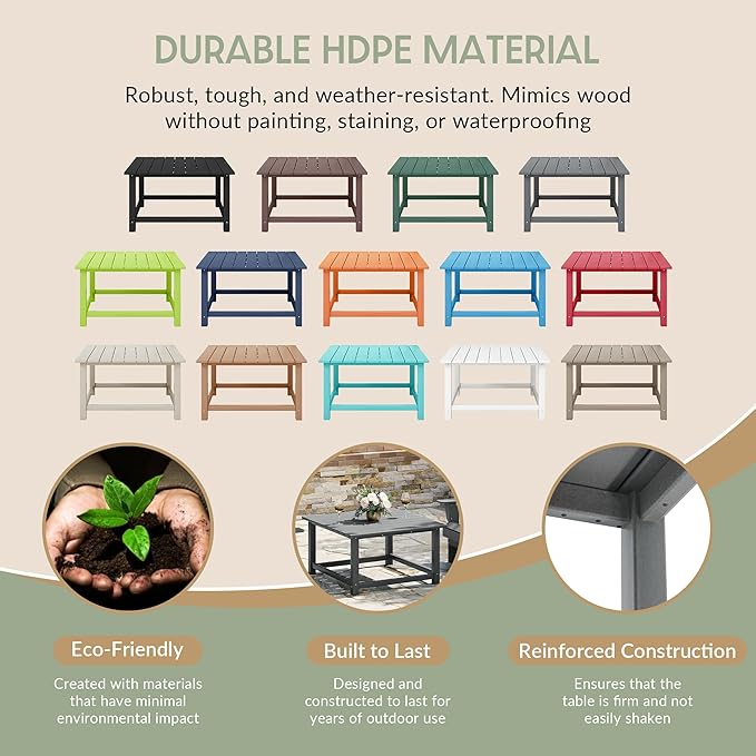 WestinTrends Malibu Low Outdoor HDPE Square Patio Coffee Table, Gray