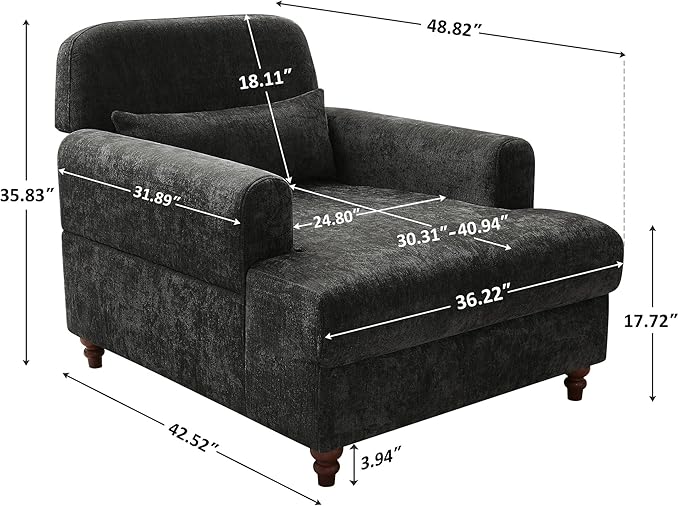 Chaise Lounge Chair Indoor with Adjustable Backrest, Oversized Accent Armchair for Living Room & Bedroom, Upholstered Mid-Century Reading Chair, Comfy Single Sofa Chair, Modern Living Room Chair