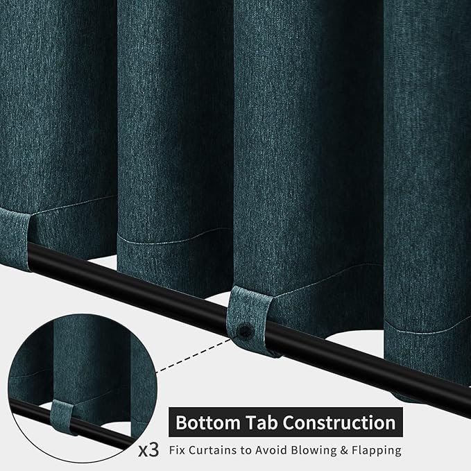 Easy-Going Linen Look Outdoor Curtains Waterproof Windproof Porch Curtains, Soft Thicken Outdoor Privacy Curtains for Patio, Gazebo, Grommet Top and Tab Bottom Drape, 1 Panel, 54x96 inch, Teal