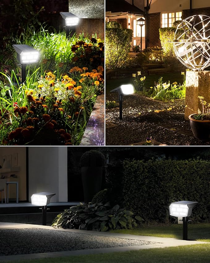 HIBOITEC Solar Spot Lights Outdoor 59LED Landscape Lights Solar Powered Uplights Waterproof Adjustable Brightness Dusk to Dawn for Outside Garden Yard Trees 4 Packs Cool White