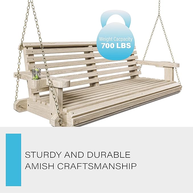 Porchgate Amish Heavy Duty 800 Lb Roll Comfort Treated Porch Swing W/Chains (4 Foot, Unfinished)