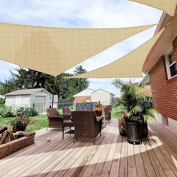 Patio Paradise 3' x 3' x 3' Sun Shade Sail Triangle Canopy Shade Cloth Fabric Sunlight Block Patio Pergola Cover HDPE Deck Awning for Outdoor Backyard Roof Shading, Sand