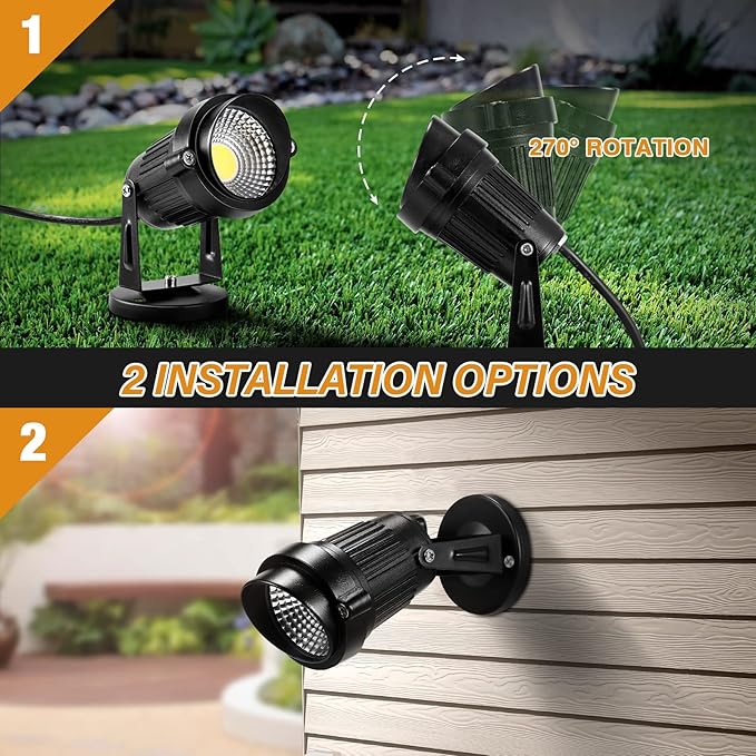 LemonBest Landscape Lights - 5W 110V Outdoor Spotlight - Waterproof IP65-3000K Warm White LED Landscape Lights - 5ft Cable for Yard Garden Patio Driveway House (Include Spike) (4 Pack)