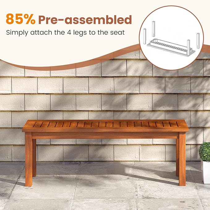 Tangkula Outdoor Wood Bench, 2-Person Backless Patio Garden Bench with Slatted Seat, Front Porch Dining Seating Furniture for Deck, Yard and Park (1)
