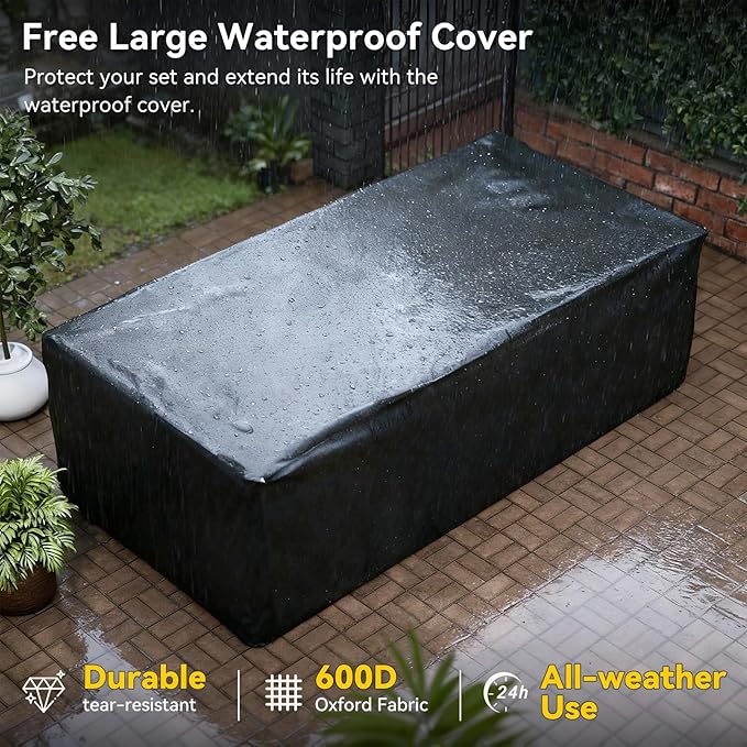 Aoxun Patio Furniture Set, 11 Piece Outdoor Sectional Sofas with Waterproof Cover, 10 Seats Wicker Rattan Outdoor Furniture Patio Conversation Set for Backyard, Garden Dark Grey